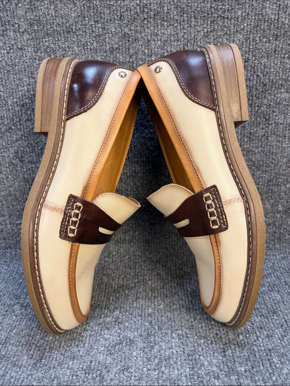 PIKOLINOS Aldaya Women’s Calfskin Cream and Brown Penny Loafers US 9 EU 40 NWOT - Picture 9 of 12